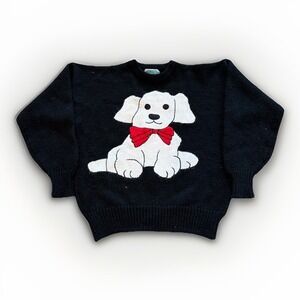 Vintage Puppy Dog Sweater Women's M Knit Acrylic Bibesco 90s Cute Black